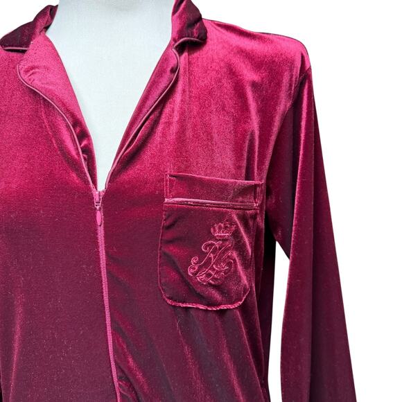 Lauren Ralph Lauren Long Velour Robe Full Zip Burgundy Small - Picture 2 of 7